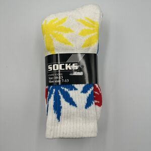 Men's Sports Leaf Weed Marijuana Crew Cotton Long Socks Size 10-13 (3 Pair Pack)